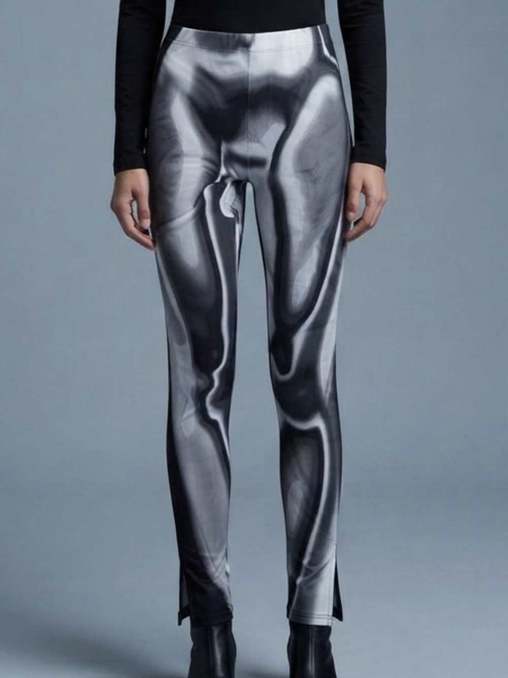 SHEIN Metallic Swirl Skinny Pants - Black & Silver